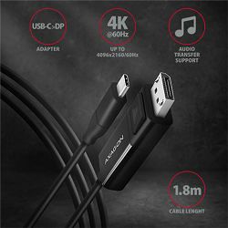 AXAGON USB-C -> DisplayPort cable 1.8m 4K/60Hz