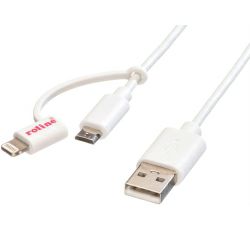 Roline USB2.0 kabel TIP A(M) na Micro B(M)+Lightning(M) za punjenje i prijenos podataka,1.0m