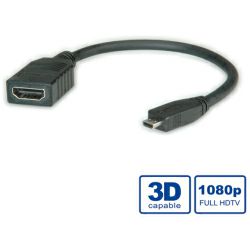 Roline HDMI kabel sa mrežom, TIP A (F) - TIP D (M) (micro), 0.15m