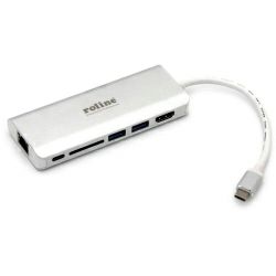 Roline USB-C docking station, 4K HDMI, 2×USB 3.0/3.2 Gen 1, 1×SD/TF čitač kartica, 1×USB-C power, 1×G-LAN