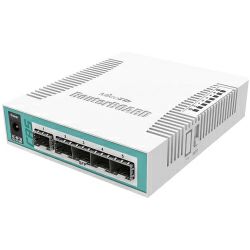 Mikrotik Cloud Router Switch CRS106-1C-5S, QCA8511 400MHz CPU, 128MB RAM, 1×Combo port (Gigabit Ethernet or SFP), 5×SFP cages, RouterOS L5, desktop kućište, PSU