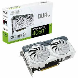 ASUS Video Card NVidia Dual GeForce RTX 4060 Ti White OC Edition 8GB GDDR6 VGA with two powerful Axial-tech fans and a 2.5-slot design for broad compatibility, PCIe 4.0, 1xHDMI 2.1a, 3xDisplayPort 1.4