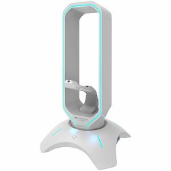 Gaming 3 in 1 Headset stand, Bungee and USB 2.0 hub, 2 USB hub, 1.5m standard USB to USB 5mm PVC cable, Weighted design with non-slip grip, Touch switch to control LED light, Pearl white, size:126*126