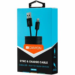 CANYON Lightning USB Cable for Apple, round, 1M, Black