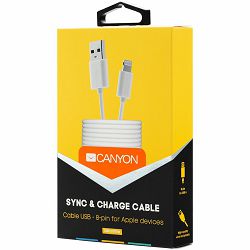 CANYON Lightning USB Cable for Apple, round, 1M, White