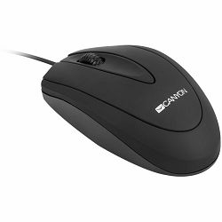 CANYON wired optical Mouse with 3 buttons, DPI 1000, Black, cable length 1.15m, 100*51*29mm, 0.07kg