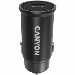 Canyon C-20, PD 20W Pocket size car charger, input: DC12V-24V, output: PD20W, support iPhone12 PD fast charging, Compliant with CE RoHs , Size: 50.6*23.4*23.4, 18g, Black