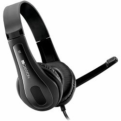 CANYON entry price PC headset with microphone, combined 3.5mm plug, leather pads, Flat cable length 2.0m, 160*60*160mm, 0.13kg, Black