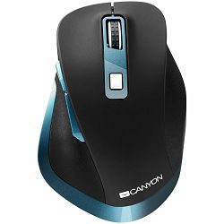 Canyon 2.4Ghz Wireless mouse, with 6 buttons,DPI 800/1200/1600/2000/2400,Battery:AAA*2 pcs , Black-blue 119.6*81.1*43.3mm86.8g