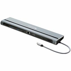 Canyon Multiport Docking Station with 14 ports: Type c data+Audio+Type C PD3.0 100W+SD+TF+2*USB3.0+USB2.0+RJ45+2*HDMI+VGA+DP+Lock, Input 100-240V, Output USB-C PD 5-20V/5A, cable length 0.20m, Space g