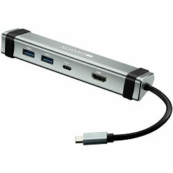 CANYON DS-3 Multiport Docking Station with 4 ports:1*Type C male+1*Type C female+2*USB3.0+1*HDMI, Input 100-240V, Output USB-C PD 5-20V/3A&USB-A 5V/1A, cabel 0.12m, Space grey, 150.8*33.7*24mm, 0.112k