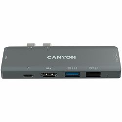 CANYON DS-05B Multiport Docking Station with 7 port, 1*Type C PD100W+2*HDMI+1*USB3.0+1*USB2.0+1*SD+1*TF. Input 100-240V, Output USB-C PD100W&USB-A 5V/1A, Aluminum alloy, Space gray, 104*42*11mm, 0.046