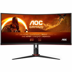 AOC Gaming CU34G2XP/BK - LED monitorgaming curved 34" 3440 x 1440 WQHD @ 180 Hz VA 4000:1 DisplayHDR 400 1 ms 2xHDMI 2xDisplayPort speakers black