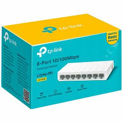 TP-Link LiteWave 8-Port 10/100Mbps Desktop Switch, 8 10/100Mbps RJ45 Ports, Desktop Plastic Case, Green Ethernet technology