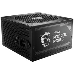MSI MAG A750GL PCIE5, 750W, 80 Plus Gold, ATX Form Factor, 100~240 Vac Input Voltage, 47Hz ~ 63Hz Input Frequency, 120 mm Fan, 140 x 150 x 86mm, Active PFC, OCP, OVP, OPP, OTP, SCP, UVP, ATX, 2xEPS, 4