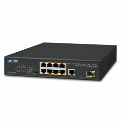 Planet 10-Port Unmanaged PoE Switch (8x 100Mbps 802.3at PoE (120W) 1-Port Gbe 1-Port 100 1000X SFP) Desktop Switch