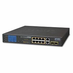 Planet 8-Port RJ45 1GbE 802.3at PoE 2 Port RJ45 1GbE 2-Port 1G SFP Switch with LCD Monitor