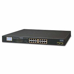 Planet 18-Port LCD Managed 16x RJ45 GbE 802.3at PoE 2-Port 1G SFP Switch with LCD PoE Monitor