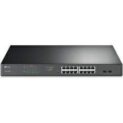 TP-Link JetStream 16-port Gigabit EasySmart PoE+ preklopnik (Switch), 16×10/100/1000M RJ45 PoE, 2×SFP Gigabit, 1U 19" rack-mount kućište (192W)