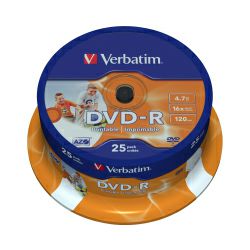 DVD-R Verbatim 4.7GB 16× Wide Photo PRINTABLE 25 pack spindle