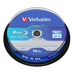 DVD Blu-Ray Verbatim BD-R DL 6× 50GB White Blue Surface Scratch Guard Plus 10 pack spindle