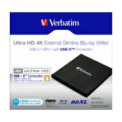 Verbatim Blu-Ray Slimline Ultra HD 4K vanjski snimač, M-Disc kompatibilan, USB3.1, crni 