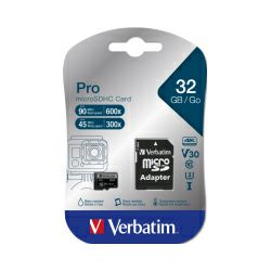 Verbatim memorijska kartica Micro SD Pro (HC/UHS1) 32GB Class 10 Card + adapter (Read up to 90MB/s)