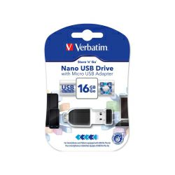 Verbatim USB2.0 Nano StorenGo 16GB + OTG microUSB adapter, crni 