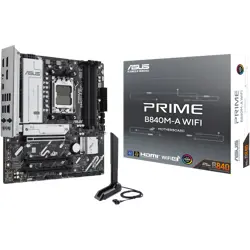 ASUS PRIME B840M-A WIFI AM5 mATX MB - AMD B840 4xDIMM DDR5 3xM.2 4xSATA PCIe 4.0 2.5Gb Ethernet WiFi 6E + Bluetooth 2xDisplayPort 1xHDMI with Aura Sync