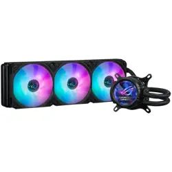 ASUS ROG Strix LC III 360 ARGB LCD all-in-one liquid CPU cooler with latest generation Asetek’s Gen7 v2 pump and three ROG 120 mm ARGB radiator fans