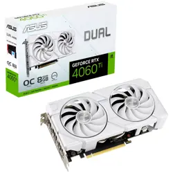 ASUS Video Card NVidia Dual GeForce RTX 4060 Ti EVO White OC Edition 8GB GDDR6 (DUAL-RTX4060TI-O8G-EVO-WHITE) VGA, PCIe 4.0, 1xHDMI 2.1a, 3xDisplayPort 1.4a