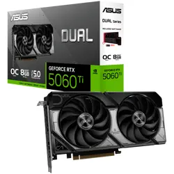 ASUS Video Card NVidia Dual GeForce RTX 5060 Ti OC Edition 8GB GDDR7 (DUAL-RTX5060TI-O8G) VGA, PCIe 5.0, 1xHDMI 2.1b, 3xDisplayPort 2.1b