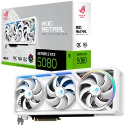 ASUS Video Card NVidia ROG Astral GeForce RTX 5080 White OC Edition 16GB GDDR7 (ROG-ASTRAL-RTX5080-O16G-WHITE) VGA, PCIe 5.0, 2xHDMI 2.1b, 3xDisplayPort 2.1b
