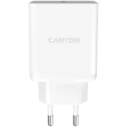CANYON H-20, PD WALL Charger, Input: 110V-240V, Output:PD 20W, Eu plug, Over-load,  over-heated, over-current and short circuit protection Compliant with CE RoHs,ERP. Size: 89*46*26.5mm, 52g, White