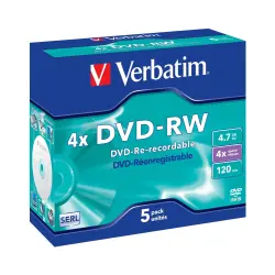 DVD-RW Verbatim 4.7GB 4× Matt Silver 5 pack JC