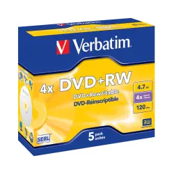 DVD+RW Verbatim 4.7GB 4× Matt Silver 5 pack JC