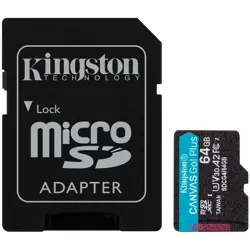 KINGSTON 64GB microSDXC Canvas Go Plus Gen4 200MB/s A2 U3 V30 Card + Adapter
