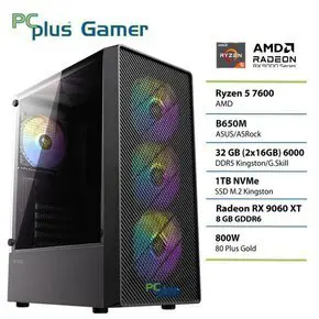 PCPLUS Gamer Ryzen 5 7600 32GB 1TB SSD Radeon RX 9060XT 8GB Windows 11 Home gaming namizni računalnik