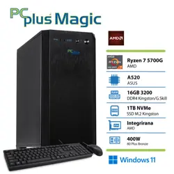 PCPLUS Magic Ryzen 7 5700G 16GB 1TB Windows 11 Home tipkovnica miška namizni računalnik
