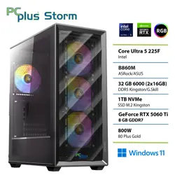 PCPLUS Storm Core Ultra 5 225F 32GB 1TB SSD RTX 5060Ti 8GB Windows 11 Home gaming namizni računalnik