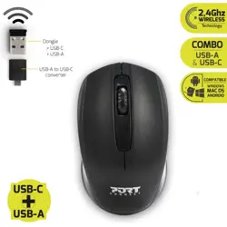 Port miš BUDGET bežični, USB-C &amp; USB-A, crni