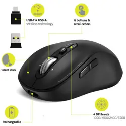 Port miš EXPERT WL+BT, punjivi USB-C, crni