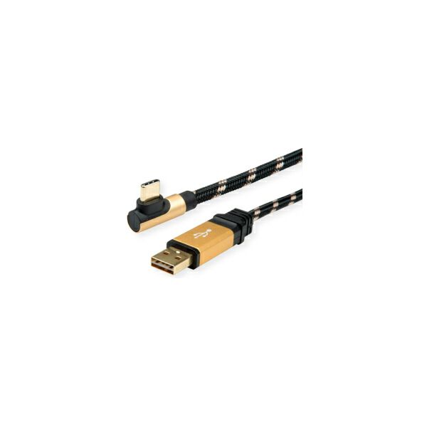 Roline GOLD USB2.0 kabel TIP A (M) - USB-C (M) kutni, 3.0m, crno/zlatni