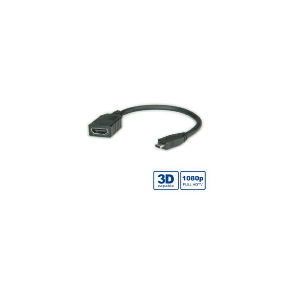 Roline HDMI kabel sa mrežom, TIP A (F) - TIP D (M) (micro), 0.15m