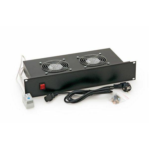 Triton vent. jedinica 19"/2U, 2U, 2x vent.+ termostat, crna