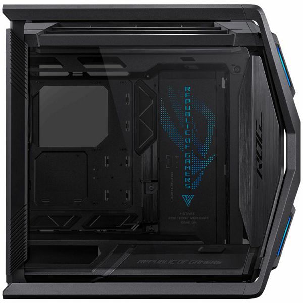 ASUS ROG Hyperion GR701 E-ATX Gaming case Black, 420 mm dual radiator support, four 140 mm fans, metal GPU holder, component storage, ARGB fan hub, Aura Sync, Dual USB Type-C ports, 60W fast charging