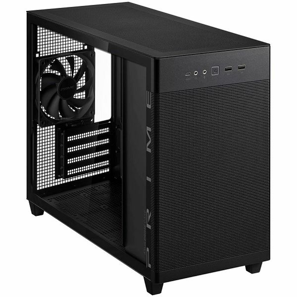 ASUS Prime AP201 Tempered Glass MicroATX Case Black - stylish 33-liter MicroATX case with tool-free side panels, with support for 360 mm coolers, graphics cards up to 338 mm long, and standard ATX PSU