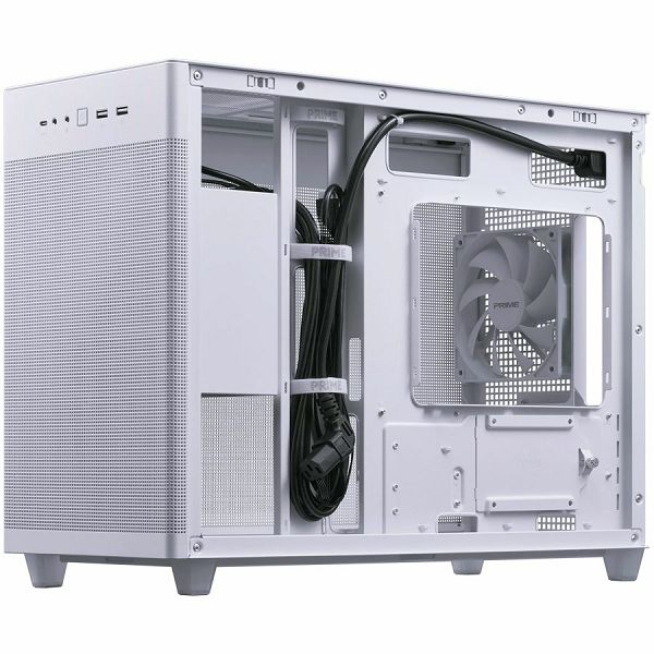 ASUS Prime AP201 MicroATX Case White - stylish 33-liter MicroATX case with tool-free side panels and a quasi-filter mesh, with support for 360 mm coolers, graphics cards up to 338 mm long, and standar