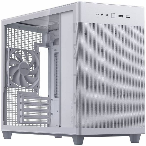 ASUS Prime AP201 Tempered Glass MicroATX Case White - stylish 33-liter MicroATX case with tool-free side panels, with support for 360 mm coolers, graphics cards up to 338 mm long, and standard ATX PSU
