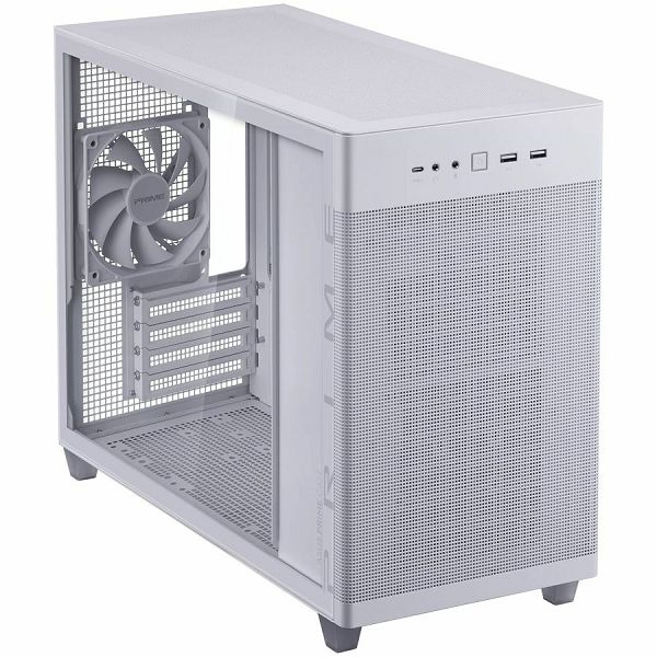 ASUS Prime AP201 Tempered Glass MicroATX Case White - stylish 33-liter MicroATX case with tool-free side panels, with support for 360 mm coolers, graphics cards up to 338 mm long, and standard ATX PSU